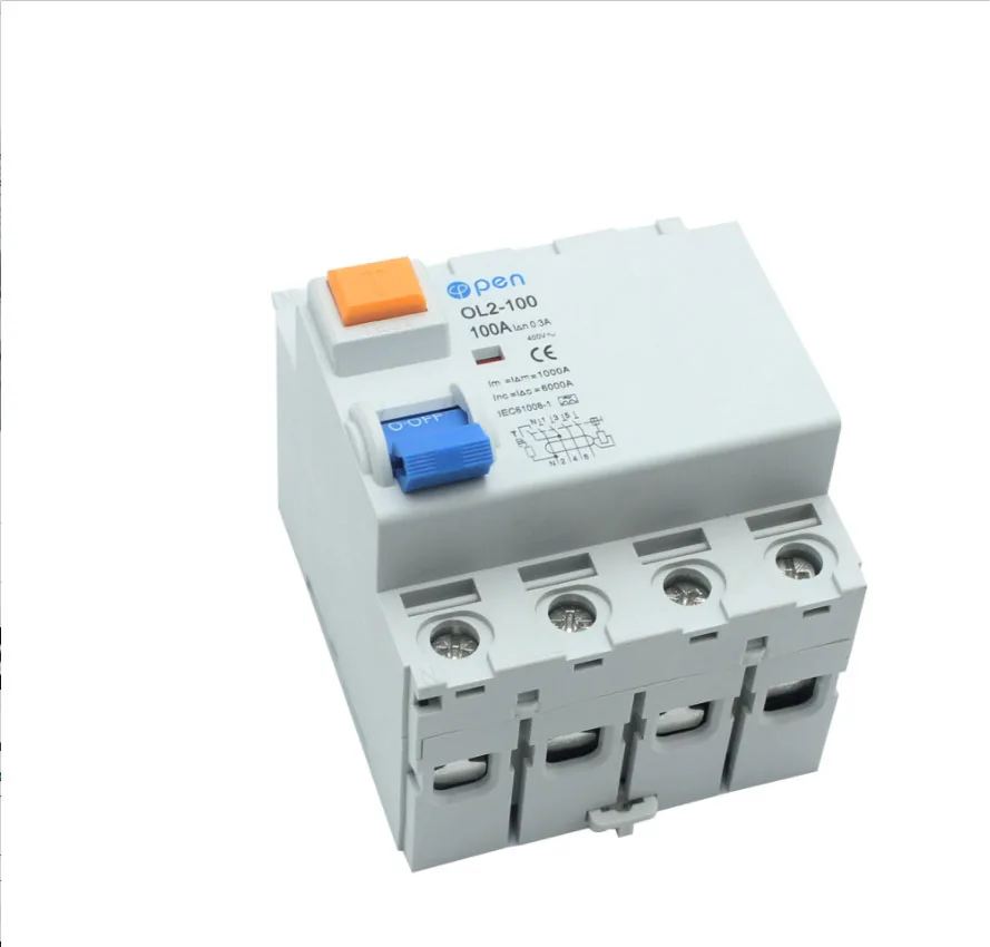 4P 100A 300mA Residual Current Circuit Breaker Electromagnetic type  for Overload and Short Circuit Protection