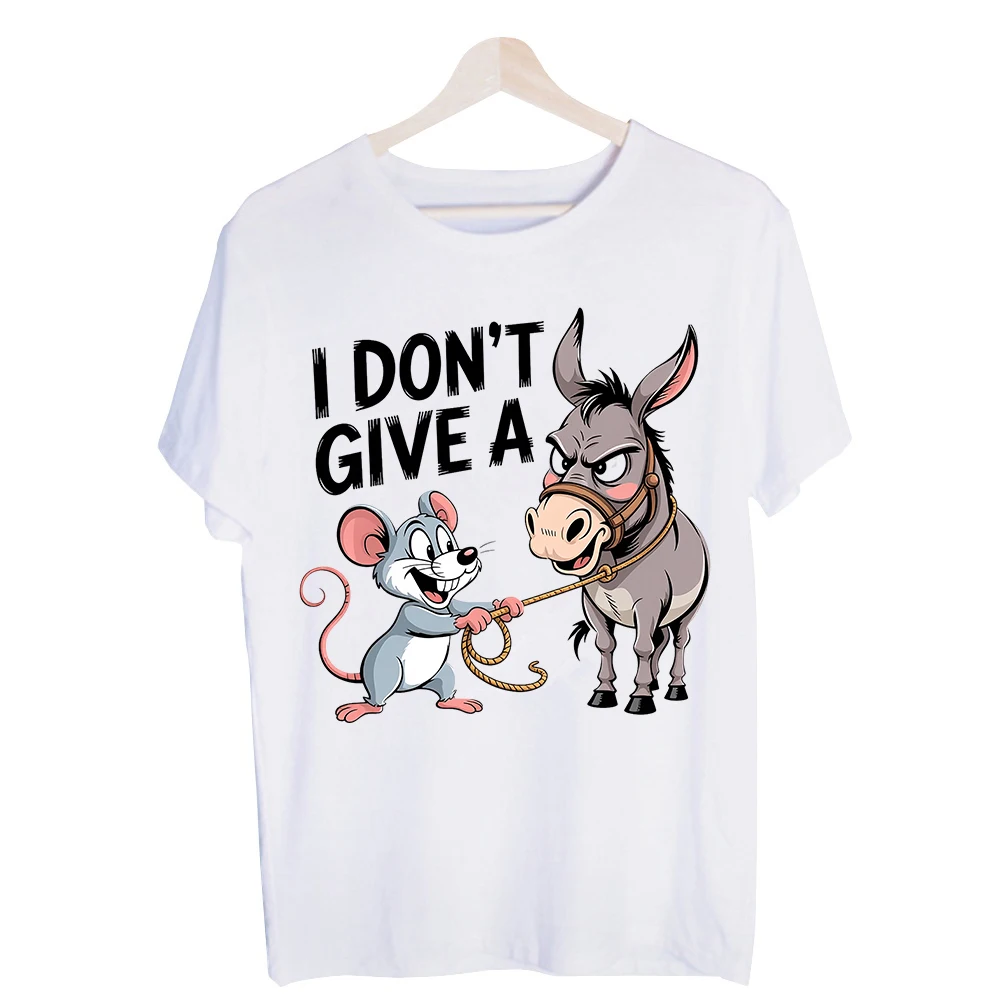 Men's Donkey and Mouse Slogan Graphic Tee, Short Sleeve Crew Neck T-Shirt for Casual Daily Wear