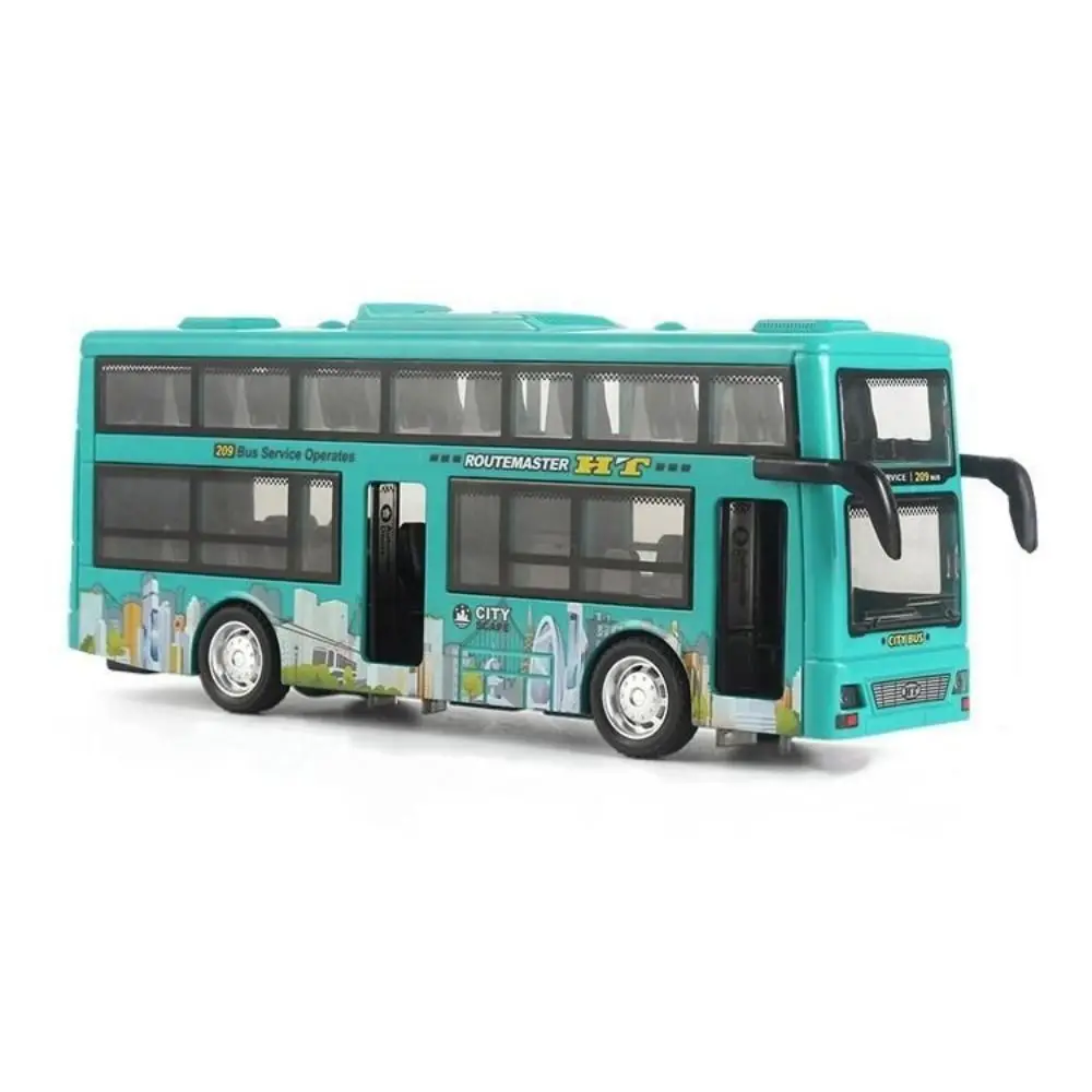 Light Music Double Decker Bus Model Friction Powered City Bus Pull Back Vehicles Inertial Die Cast Sightseeing Bus Model