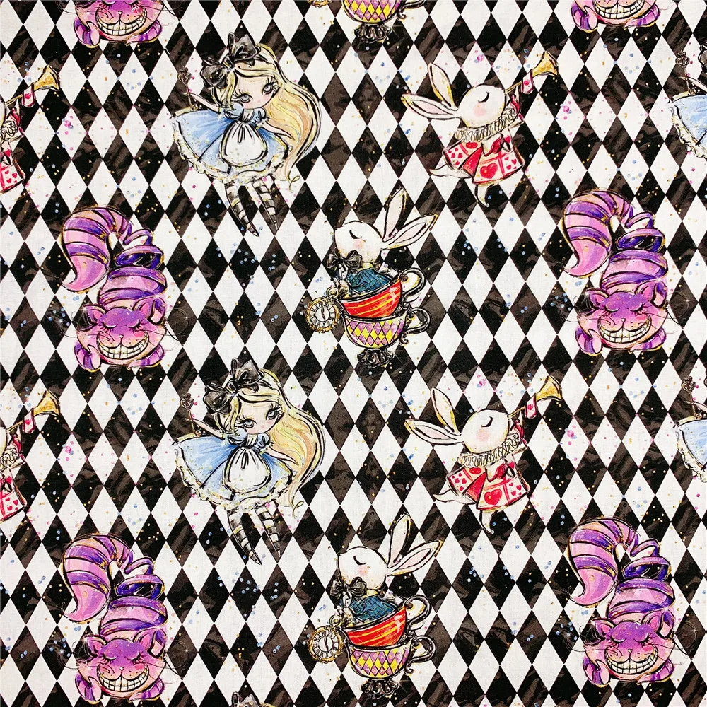 Alice girl cat cotton fabric Sewing Quilting Needlework Material DIY Handmade Lolita skirt turban