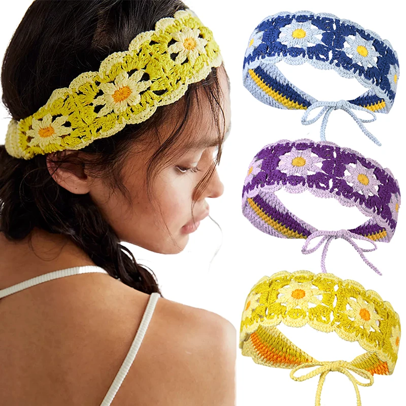 Crochet Flower Hair Band Headbands Knitting Flower Hairband for Women Bandanas Headwear Fashion Girls Headband Hair Accessories