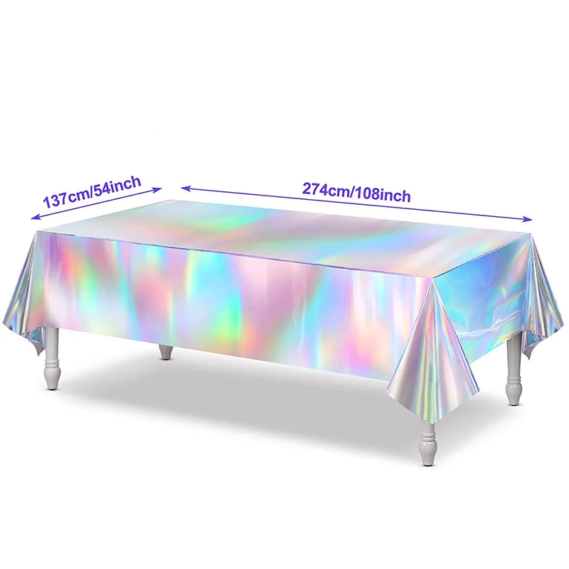 Disposable Laser Table Cover for Adults, Fantasy Rainbow Silver Tablecloth, Disco Party, 1Pc