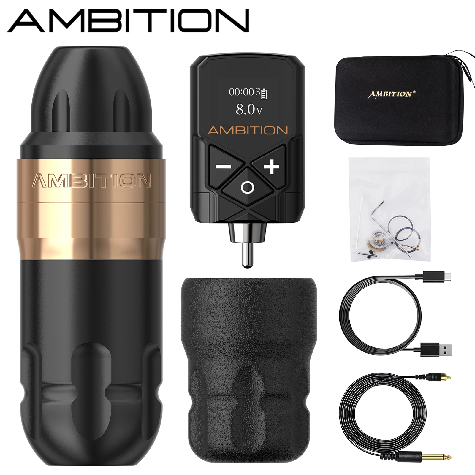 Ambition Shura Stroke 3.5-4.0mm Double Bearing Tattoo Machine Direct Drive RCA Interface Rotary Tattoo Pen 2610 Coreless Motor