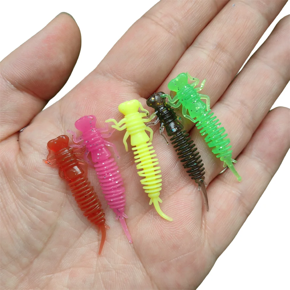 MUKUN 10PCS TPE Mini Soft Fishing Lures 0.4g/40mm Artificial Worm Silicone Bass Jigging Baits Bionic Bait Dragonfly Larva