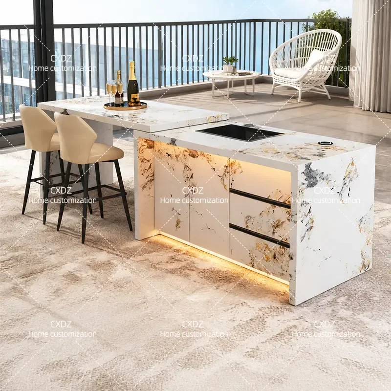 Modern Slate Bar Table Integrated Kitchen Dining Table Light Luxury Multi Functional Storage Desk for Home Restaurant Simple