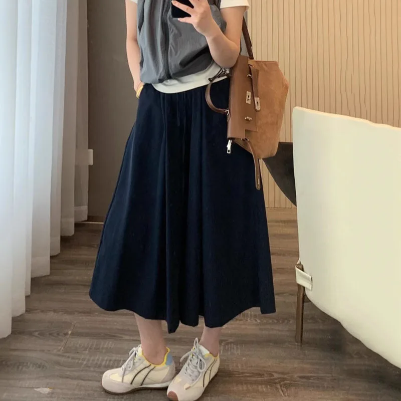 Женские повседневные свободные широкие брюки длиной до икры, лето 2025 г., быстросохнущие дышащие брюки с высокой талией
