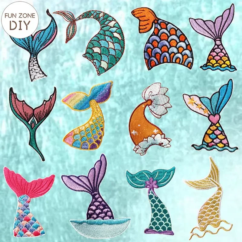 FZdiy Mermaid Tail Self-adhesive Stick on Patches for Clothing DIY T-shirt Applique Embroidery Cloth Patch Stickers Badge