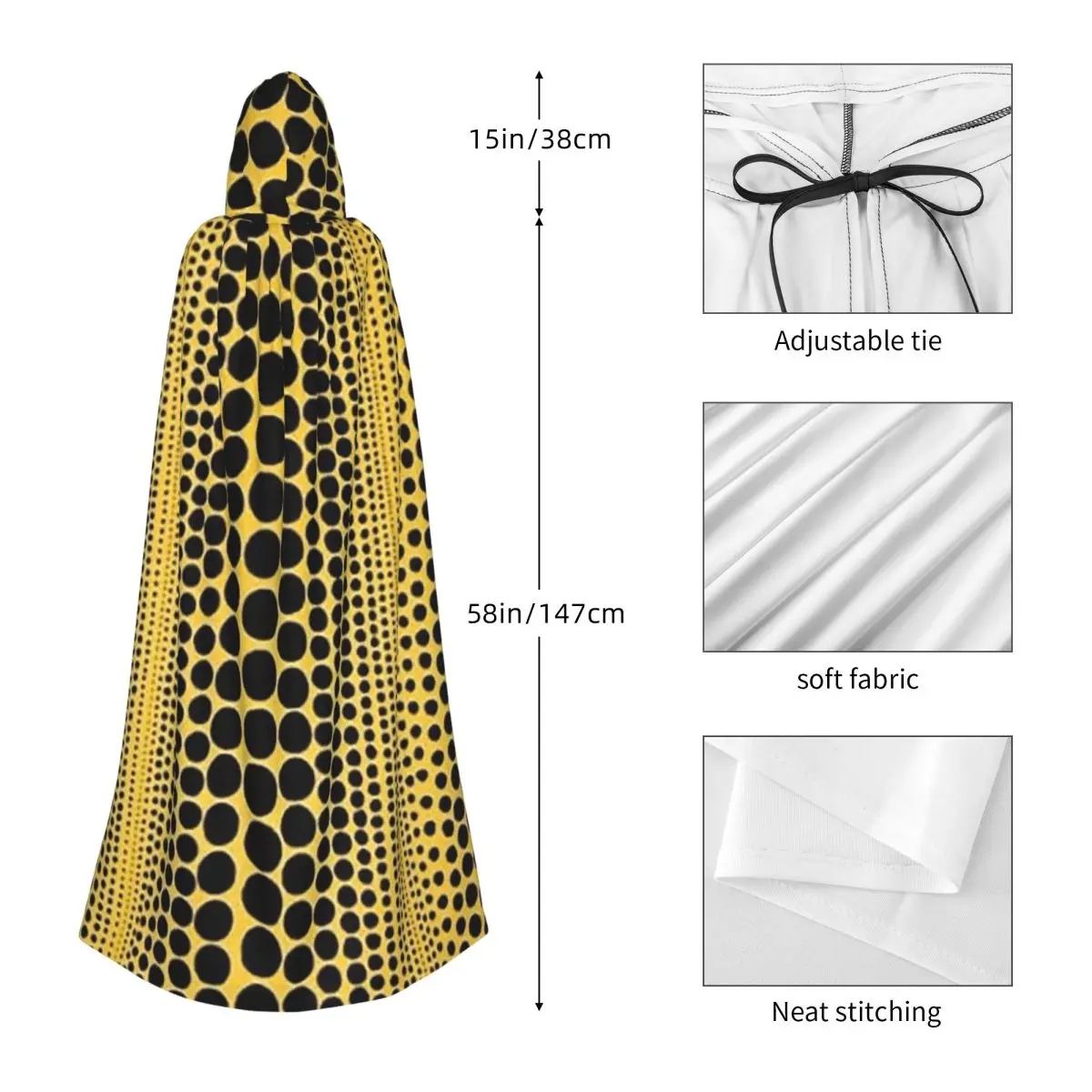 Yayoi Kusama Pumpkin Abstract Art Long Hooded Cloak Witch Medieval Costume Cosplay Cape HalloweenCoat Adult Unisex - view 3