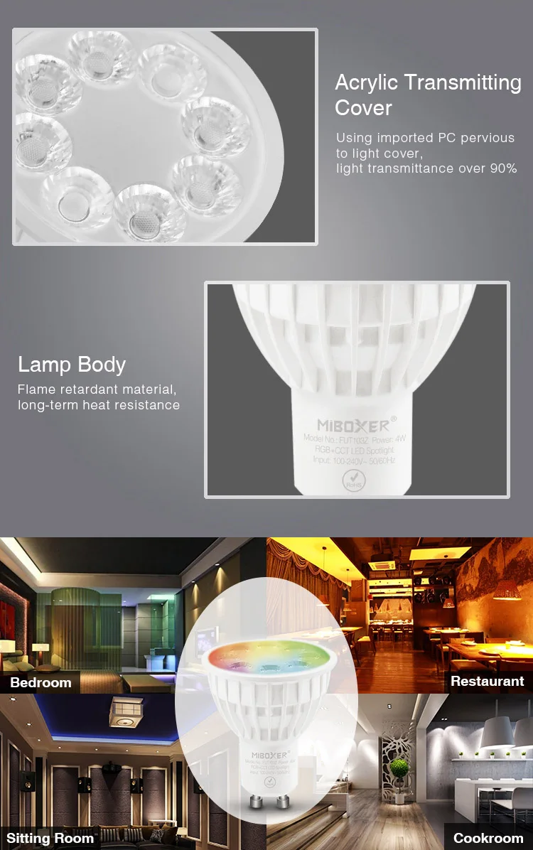 Miboxer Zigbee RGB+CCT LED Bulb Light 4W/6W/12W GU10 E27 Smart Dimmable Spotlight Lamp FUT089Z RF Remote WIFI ZB-Box2 ZB-Box3