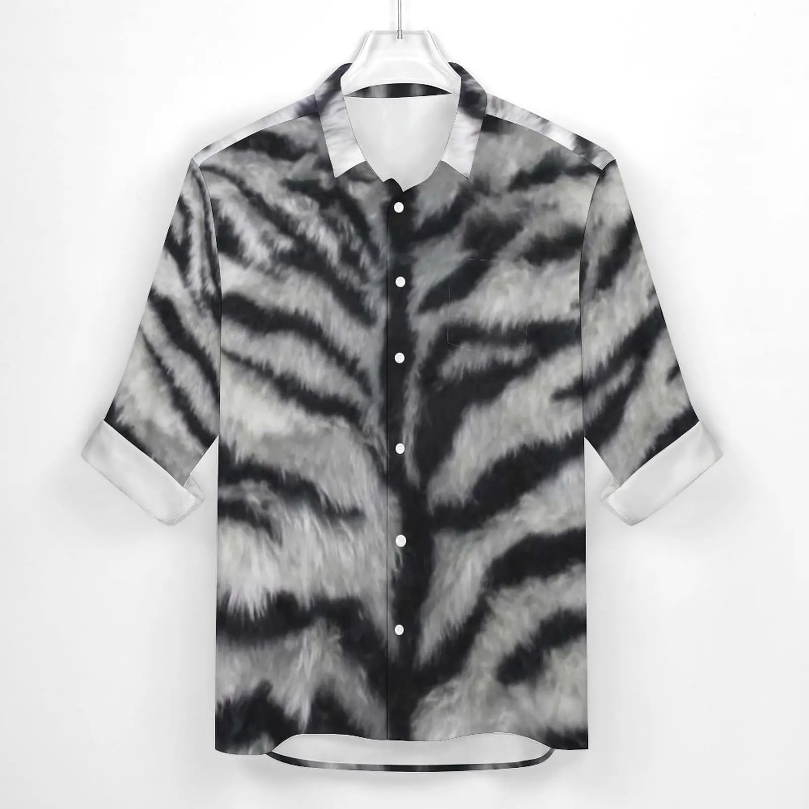 Animal Fur Print Shirt Black White Tiger Stripe Casual Shirts Long Sleeve Design Y2K Blouses Autumn Fashion Oversize Clothing