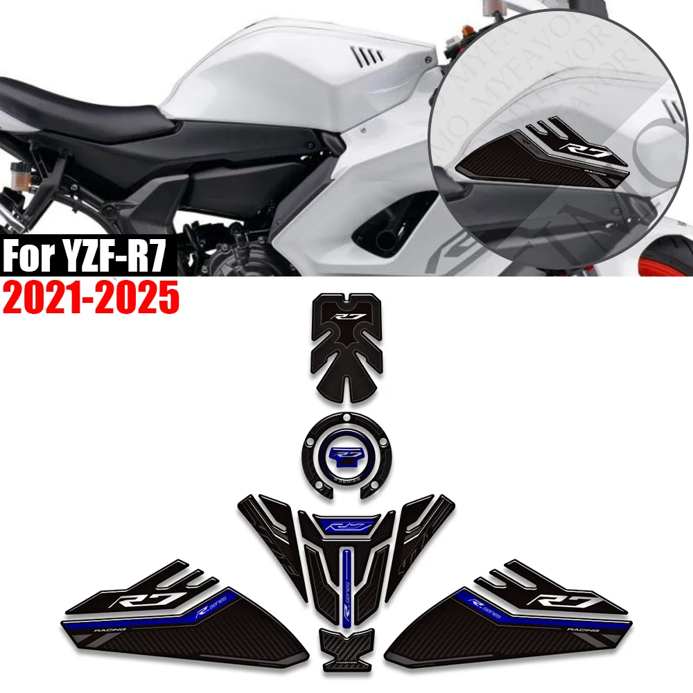 

For YZF-R7 YZFR7 YZF R7 2021 - 2025 Motorcycle Tank Pad TankPad Cap Grips Gas Fuel Kit Knee Stickers moto Decals Protection