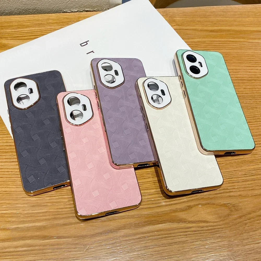 Funda de cuero chapada en oro de lujo, funda de teléfono dura con patrón de línea para Honor Magic 7 Lite 6 Pro 100 200 300 X50 GT PRO X60 PRO X60i