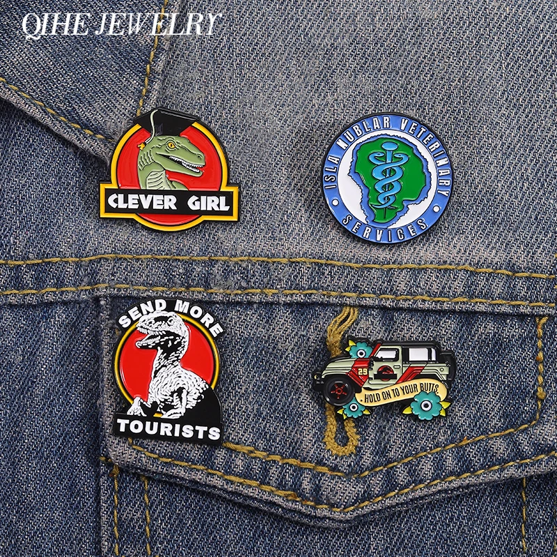Dinosaur Themed Anime Movie Enamel Pins Send More Tourists Clever Girl  Brooches Clothes Lapel Badge Jewelry Gift for Friends