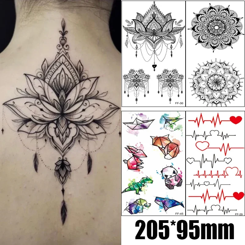 1PC Waterproof Temporary Tattoo Stickers Panda Wind Chimes Chest Lace  Mandala Tattoos Flower Body Art Arm Fake Tatoo Women Men