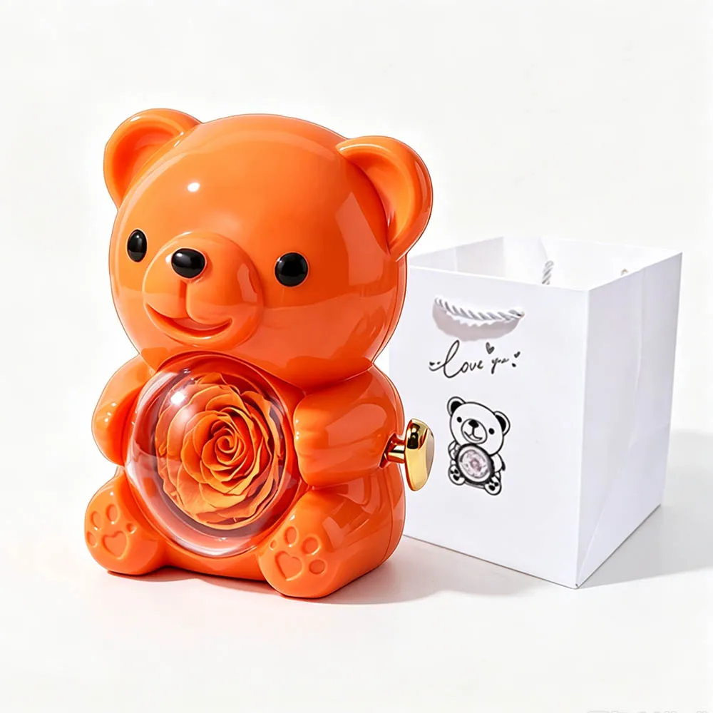 Eternal Rose Teddy Bear Jewelry Box with Custom Name Necklace Wedding Valentine Special Present for Girlfriend Anniversary gift - view 5