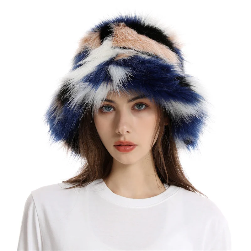 

High Quality Feminina Faux Fur Hat Winter Warm Imitation Fox Fur Hats Caps For Women Lady Outdoor Panama Fisherman Hats Beanies