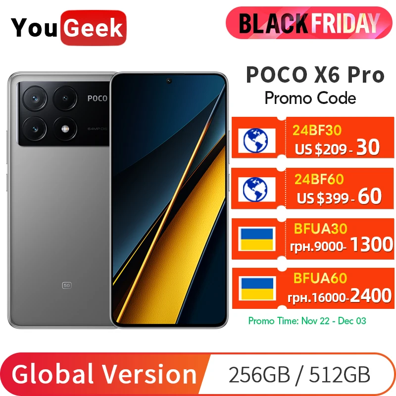 Global Version POCO X6 Pro 5G Smartphone 120Hz 1.5K AMOLED Display 64MP OIS Camera 67W Turbo Charging MTK Dimensity 8300-Ultra