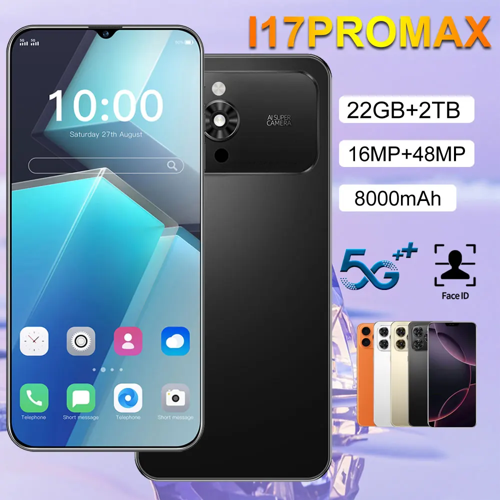 بطارية 2026 I17 Pro Max 8000mAh الإصدار العالمي بطاقة مزدوجة ذكية أصلية 7.0 بوصة 22 جيجابايت + 2 تيرا بايت وظيفة التعرف على الوجه أندرويد #1