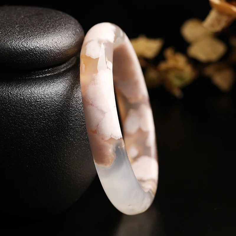 

Hot Selling Natural Hand-carved Jade Cherry Blossom Agate Bangle 54-62mm Fashion Jewelry Bracelet Men Women Luck Gifts