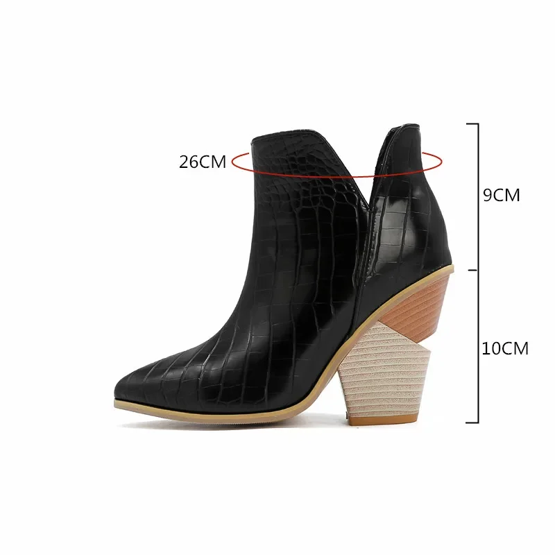 

YMECHIC 2025 Winter Fashion Ankle Cowboy Boots for Ladies Embossed PU Leather Wedges Pointed Toe Slip on Western Cowgirl Shoes