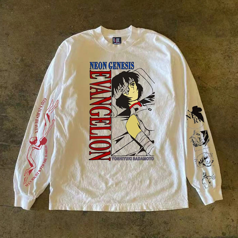 

Футболка с длинным рукавом из плотного чистого хлопка для девочек, с аниме-принтом и надписями, в ретро-стиле, модная повседневная одежда