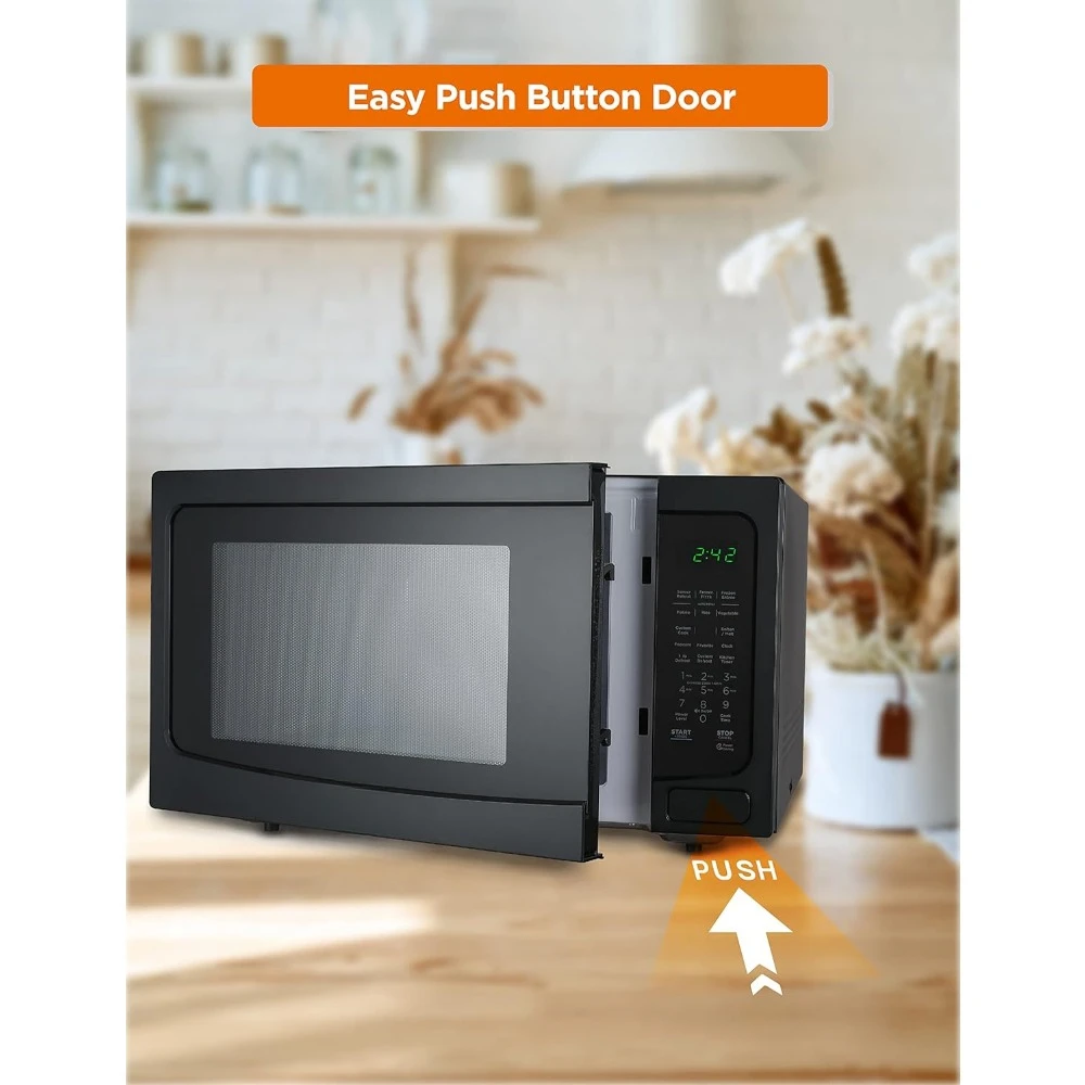 1.6 Cubic Foot Microwave with 10 Power Levels, Push Button Child Safety Lock, 1100 Watt, Countertop Microwave