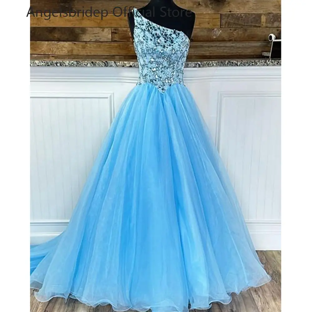 

Angelsbridep Tulle Prom Dress One Shoulder Sparkly Crystals Robe De Soiree Vestidos De Fiesta Elegantes Para Mujer Party Gowns