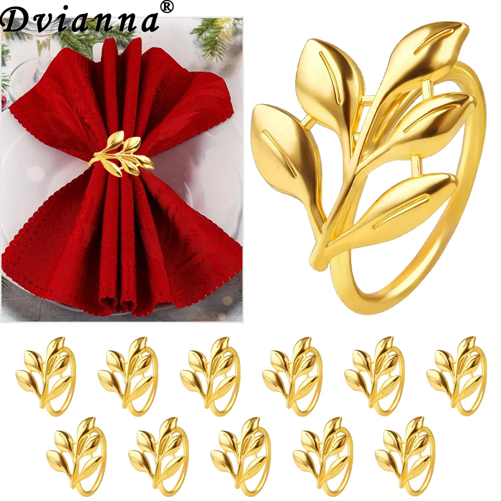 

30Pcs Gold Napkin Rings Leaf Napkin Holders Buckles Metal Serviette Buckles for Wedding Birthday Dinner Party Table Decoration