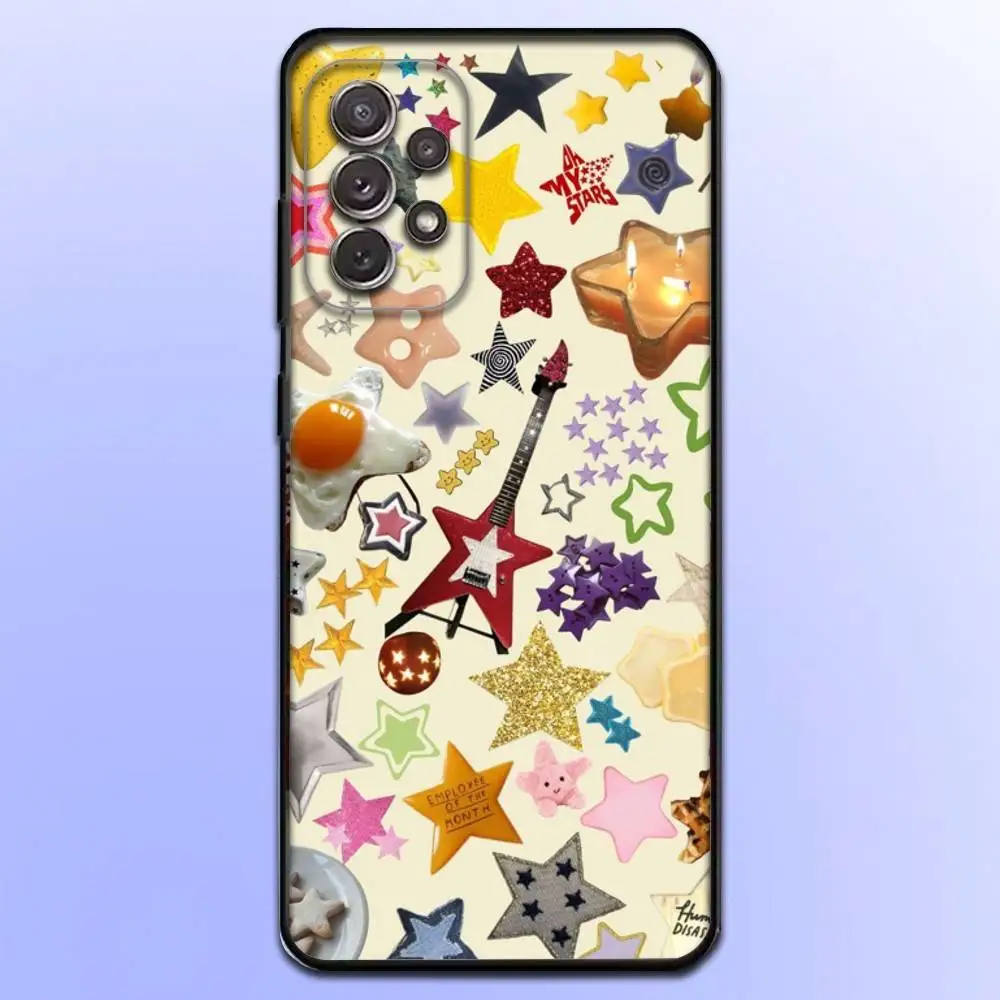 Capa de telefone estrela colorida para samsung s25, s24, s21, s22, s23, s30, ultra, s20, plus, fe, lite, note, 10,9,5g capa preta
