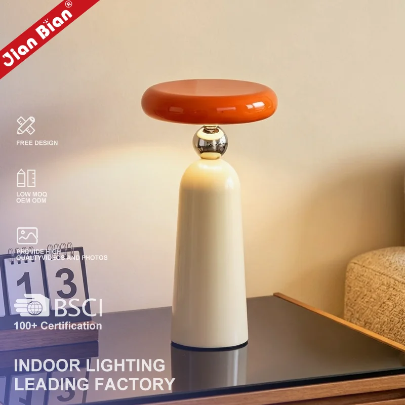 

Living Room Bedroom Decor Rechargeable Mushroom Desk Light with 3-Color Touch Dimming Eye Caring Modern Cordless LED Table Lamp