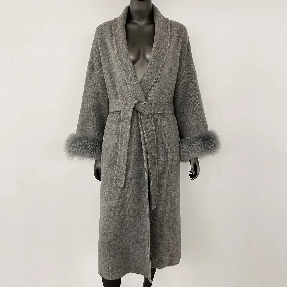 Short or Long Jacket Real Wool Fur Coat Double-sided Wool Strapping Women Removable Cuffs Fox Fur Temperament Cashmere