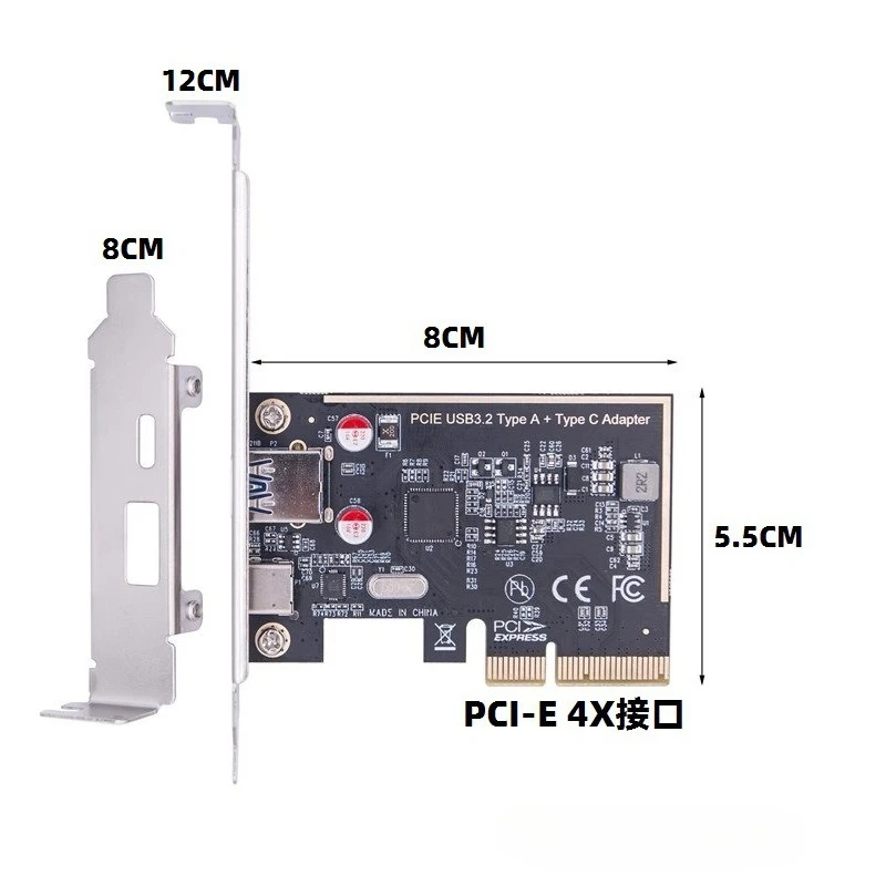 Type C USB 3.2 Gen2 10Gbps PCIE Card Hub USB 3.2 PCI Express Board USB A Port+Type-C Port PCI-E Expansion Card Adapter