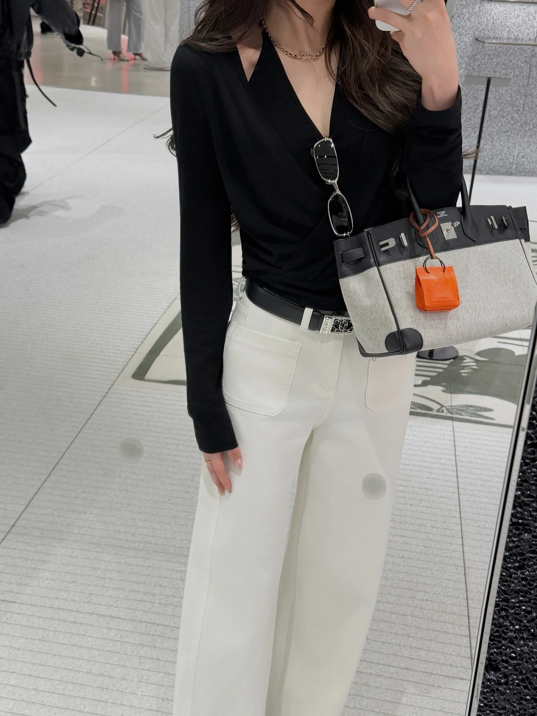 

Rubbiit Original Ele Luxury Faux Two-Piece Ne Hanging V-Ne Long Sve T-irt Lightweight Spring Faion for Women