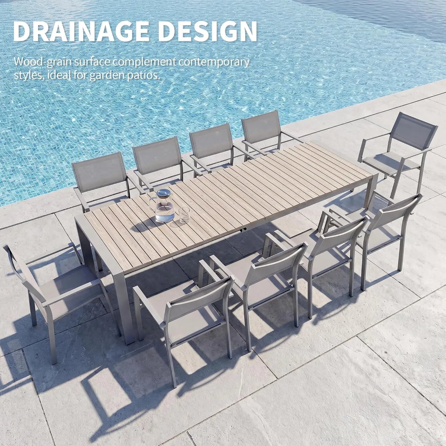 9-Piece Patio Dining Set Extendable Aluminum Table 8 Chairs Outdoor Garden Furniture, Customized
