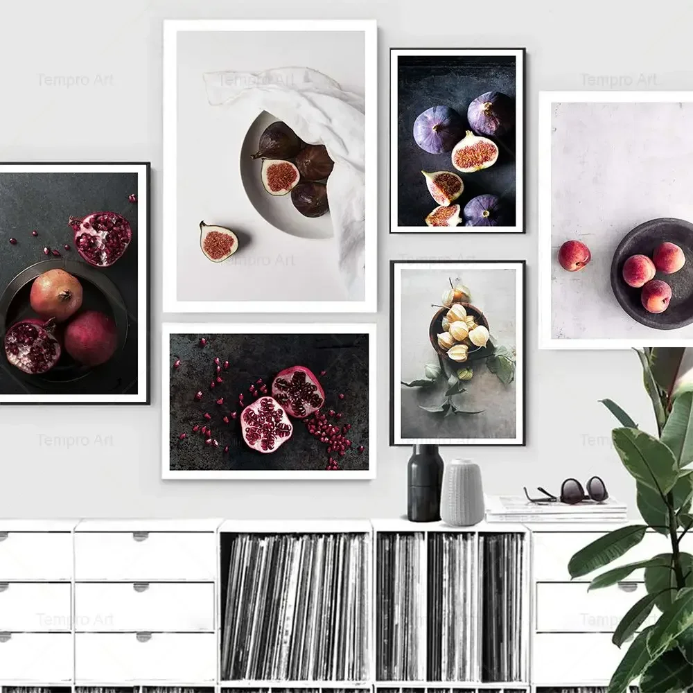Frameless Canvas PaintingGarlic Fruit Posters Prints Kitchen Decoration Pomegranate Figs Peaches Wall Art Canvas Painting Nordic