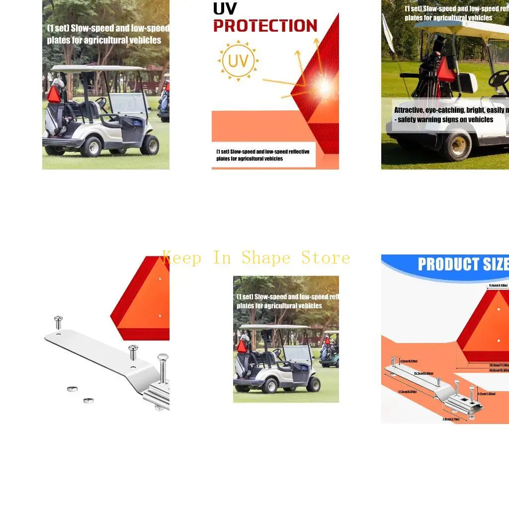 U1JC Reflective Warning Signs Reflectors Slow Moving Vehicle Sign with Mounting Bracket Golf Cart Accessories Enduring