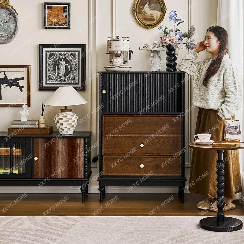 

A retro rolling shutter door locker living room wall storage cabinet