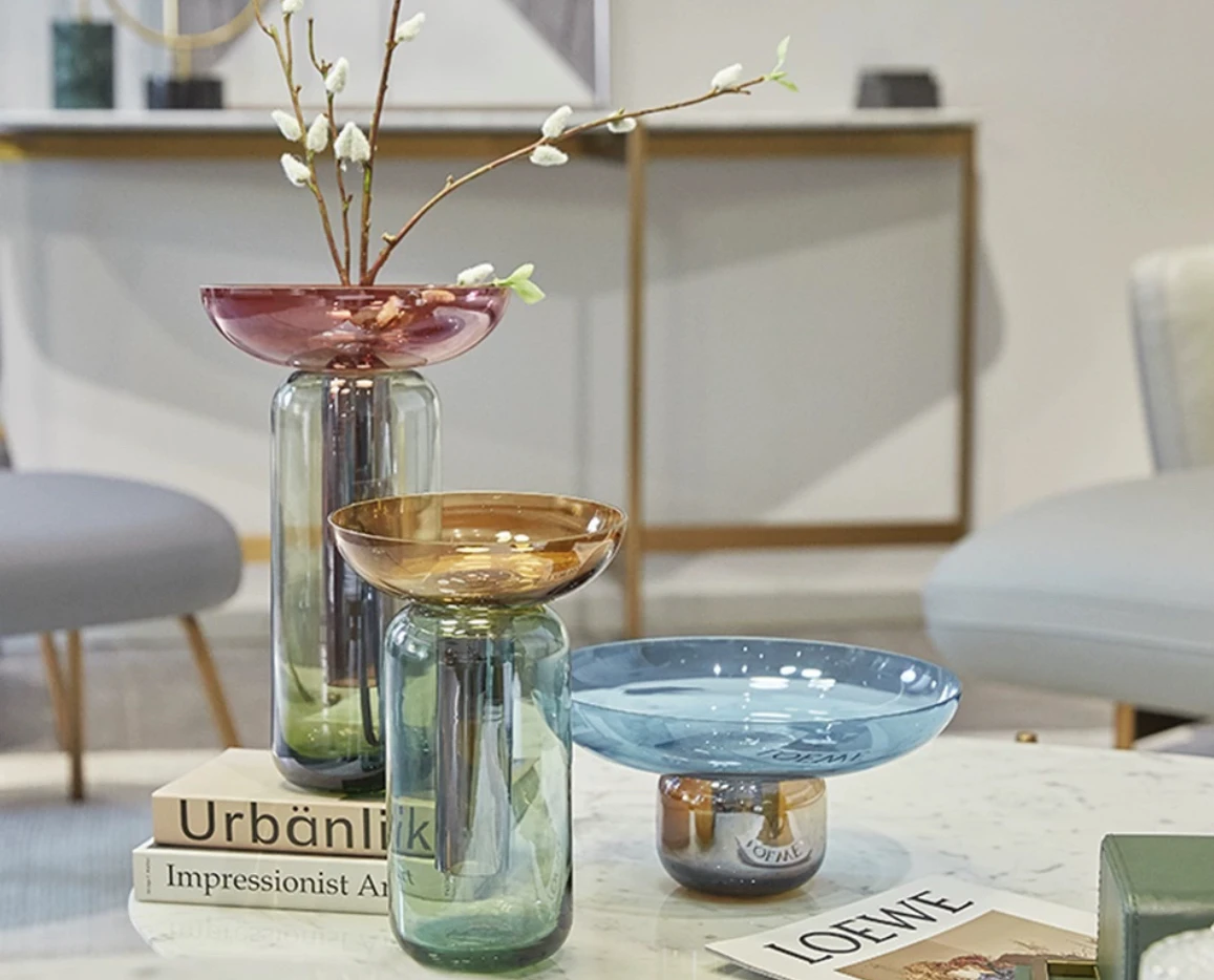 Luxury Iridescent Bright Table Glass Mushroom Vases Nordic Creative Flower Arrangement Decoration Flower Bottle