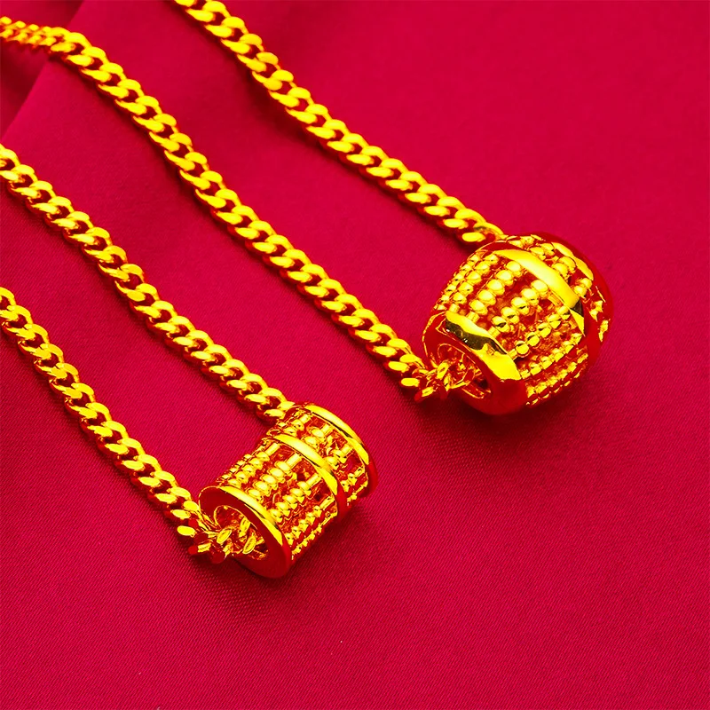 

Women's 24K Gold AU999 Flat Chain Abacus Pendant Necklace - Exquisite abacus, light flat chain, value-preserving, for knitwear