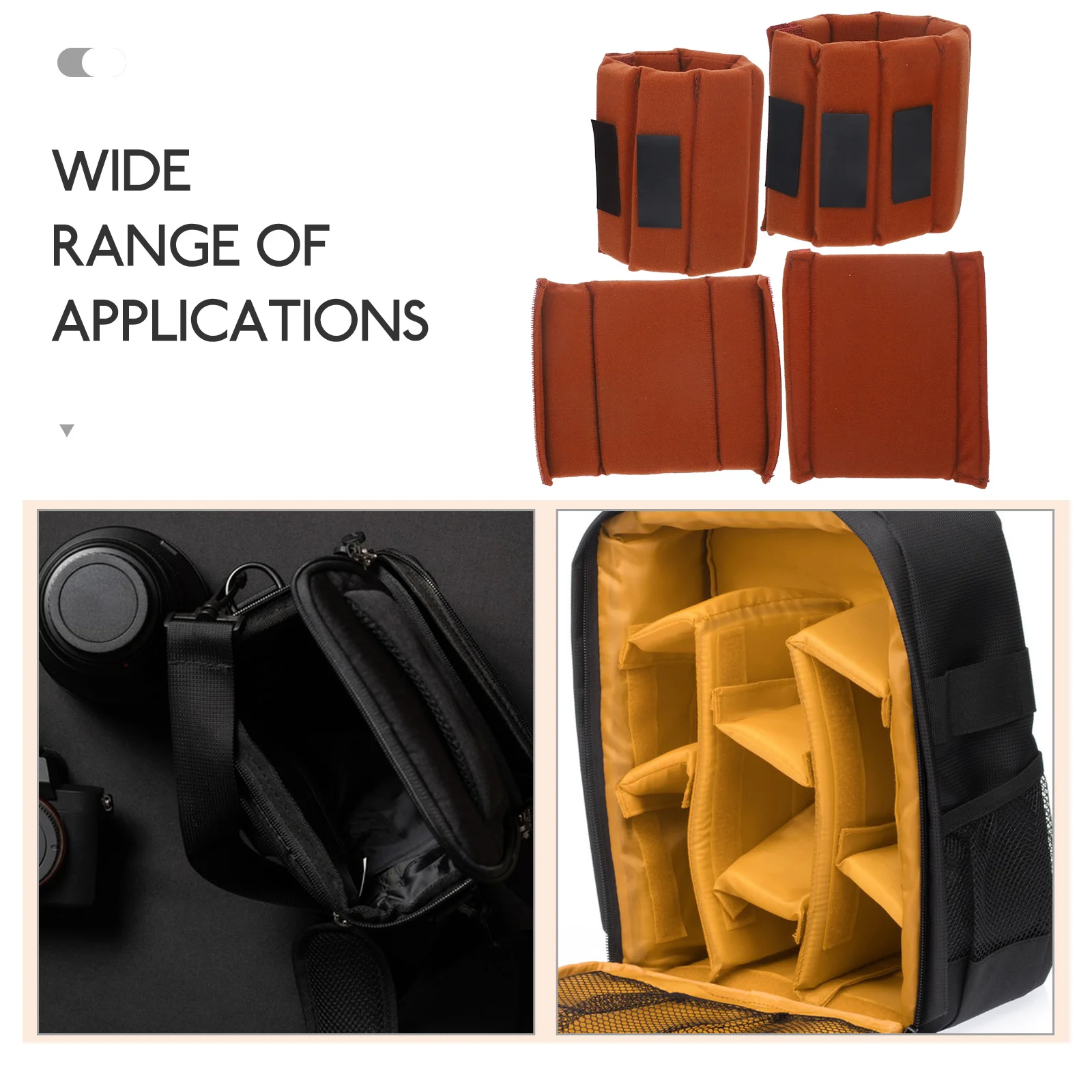 

4pcs Camera Bag Insert Divider for Lens Brown Color Easy Adjustment DIY Compartment Polyester Foam Travel Accessories