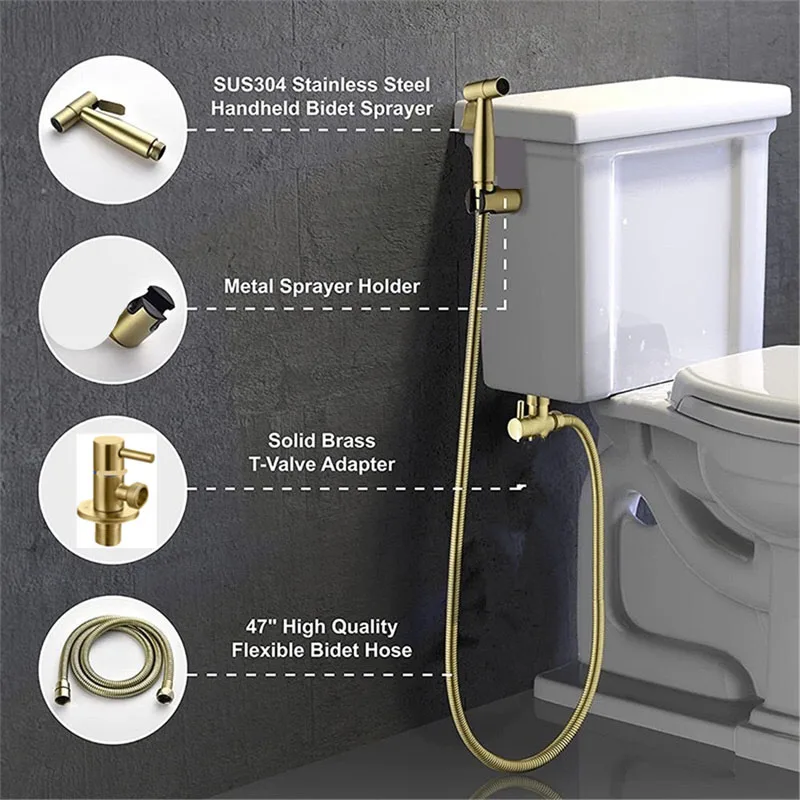 Handheld Wc Bidet Sproeier Messing Ventiel Rvs Bidet Douche Hygiënisch Wandgemonteerde Vrouw Reiniger