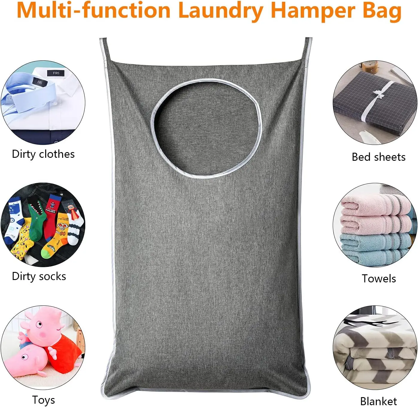 Large Waterproof Laundry Basket Foldable, Hanging Laundry Bag-Multi-Purpose Storage for Bathroom, Laundry Room