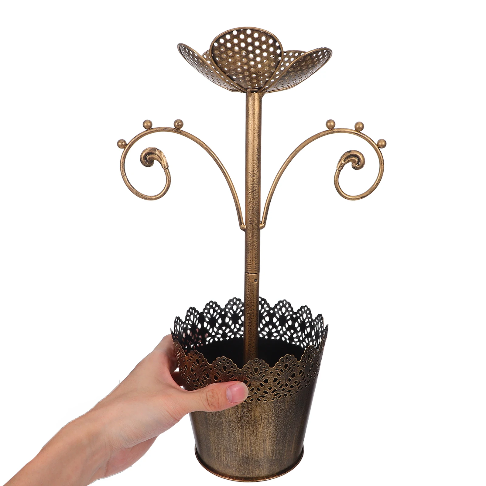 

Flower Shape Jewelry Stand Organizer Iron Metal Bucket Holder For Necklaces Earrings Studs Decorative Display Rack Multi-Hole