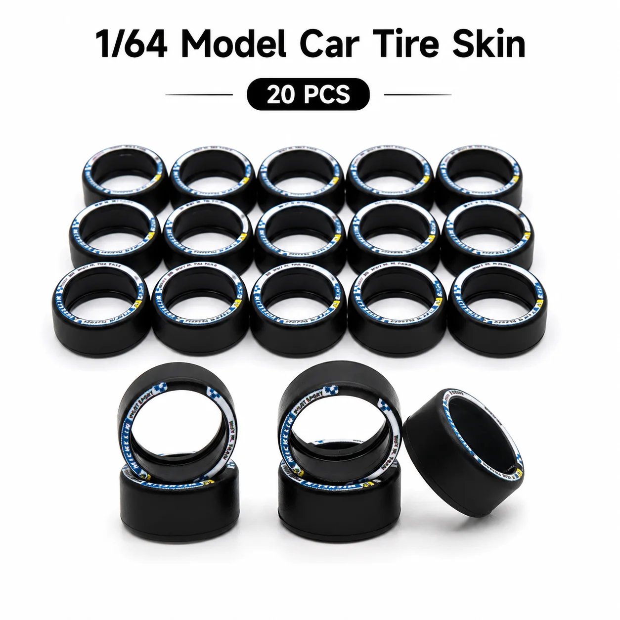 X-Scale 20Pcs 11mm 1/64 Model Car Rubber Tires Racing Vehicle Pattern DIY Lettering Tire Skin Detail-up Modify Parts