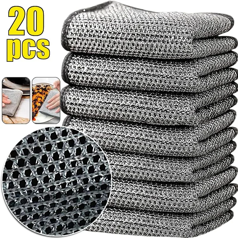 20/5pcs Wire Magic Cleaning Cloths Double -sided Metal Steel Wire Rags Kitchen Dish Pot Washdishing Cloths Towel Clean Tools