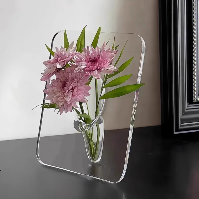Plastic Photo Frame Vase Multifunctional Desktop Decor for Office/Home Water Flower Holder