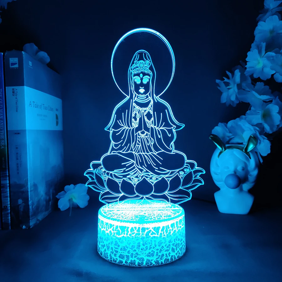 Bodhisattva Guanyin 3D LED Mood Lights Decoration for Living Room Bedroom nightlights Best Selling Buddhist Avalokitesvara