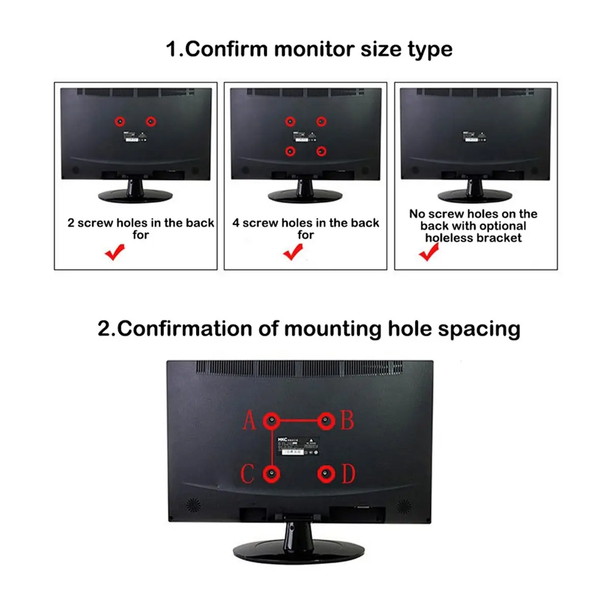 【プロモーション】14-24インチデスクトップモニターホルダー、vesa穴付き折りたたみ式テレビスクリーンスタンド、ホームオフィススクール用スクリーンマウントサポート、ブラック