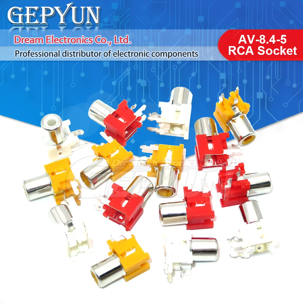 10Pcs AV-8.4-5 2x Holes 2Pins RCA Sockets 90Degree Audio Video Connecctors Jacks yellow white red