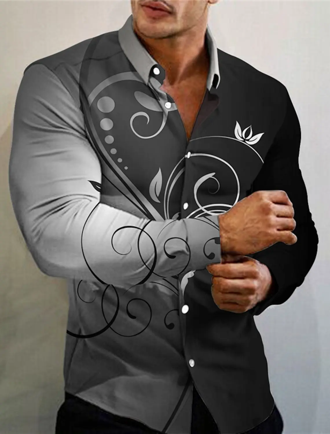 Men's shirt pattern shirt button print long sleeved clothing for daily outings V-neck fashion designer casual and breathable。